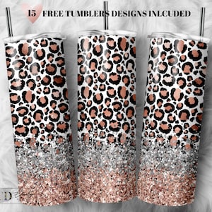 Leopard Glitter Tumbler PNG: 20oz Skinny Sublimation Design (Commercial Use)