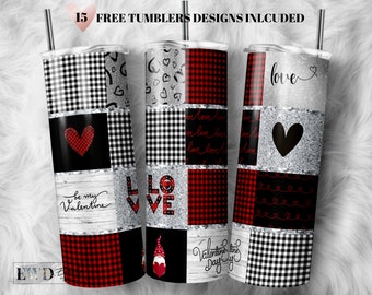 Buffalo Plaid Valentine Tumbler Design: Glitter 20oz Skinny Wrap (PNG Digital Download)