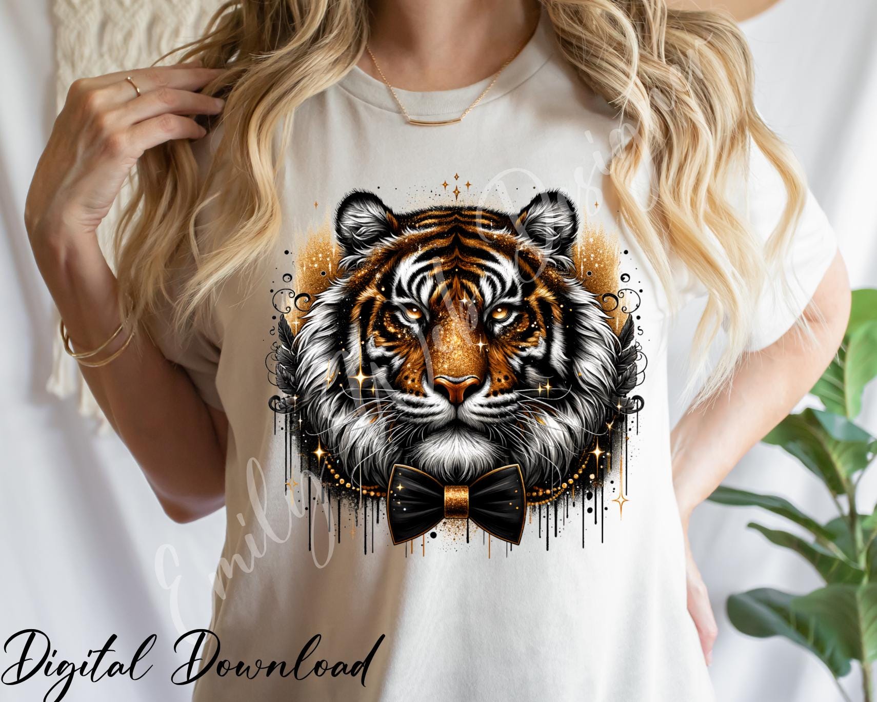 Shiny GOLD Tiger cute STYLE♡accessory♡ Glitter Tiger Face PNG: Gold Sparkly Mascot, T-shirt Design