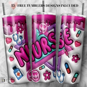 3D Nurse Tumbler Wrap: Pink Puffy Design (Digital Download)
