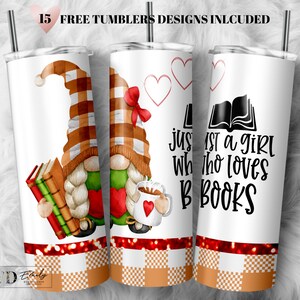 Book Gnome Tumbler Wrap PNG, Book Lover, 20 oz Skinny Sublimation Tumbler Designs for Tumbler Digital Download