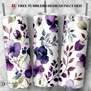 Floral Tumbler Wrap Purple Flowers Sublimation Seamless Designs - Skinny Tumbler 20oz Design - PNG 2023