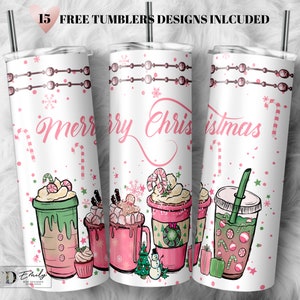 Pink Christmas Coffee Drinks 20 oz Skinny Tumbler Holiday PNG, Sublimation Design DIGITAL, Funny Christmas png, Coffee Drinks Design