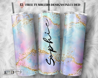 Agate Gold Marble Glitter Tumbler Design: 20oz Skinny Sublimation Template (PNG)