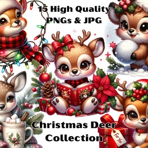 Watercolor Christmas Deer Collection Clipart, 21 PNG Cute Deer Clipart, Cute Animals Clipart, Festive Images, Christmas PNG, Commercial Use