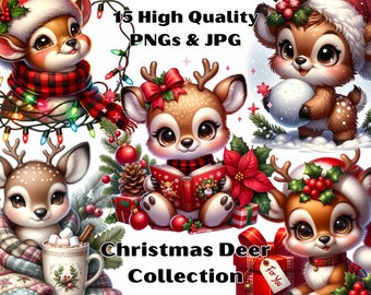 Clipart di cervi natalizi ad acquerello, animali festivi PNG (uso commerciale)