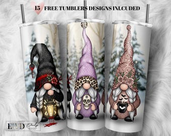 Christmas Gnome Tumbler Wrap: Leopard Print, Witchy Gnomes (PNG Digital Download)