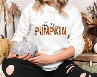 Hello Pumpkin PNG File: Leopard Fall Sublimation Design (Digital Download)