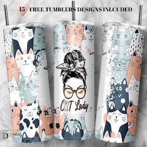 Katzen 20oz Skinny Tumbler Design | Süßer Katzen Tumbler Wrap | Süßer Katzen Sublimation Wrap | Süßer Katzen Becher Png | Kommerzielle Nutzung inklusive