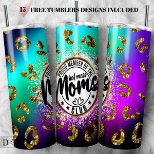Hot Mess Moms Club 20 Oz Tumbler Design: Leopard Glitter PNG (Digital Download)
