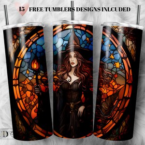 Halloween Tumbler Wrap, Witch Stained glass Tumbler png, Halloween Tumbler Design, Halloween Tumblers png, , 20oz Skinny Tumbler