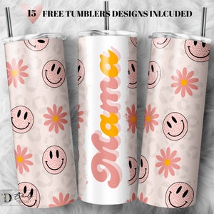 Retro Mama Floral Smile Leopard Tumbler PNG Print Files for 20 oz Sublimation Tumbler, Vintage, Tumbler Wrap, Boho, Pink, Tumbler PNG