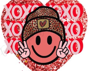 Retro Valentine's Day Smiley Face PNG: Sublimation Design (Digital Download)