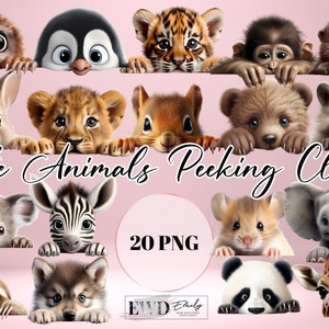 20 Cute Peeking Animals PNG BUNDLE sublimation design printable - Complete peeking Animals collection instant digital downloads