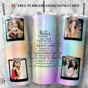 Best Friends Photo Template for Tumbler Bestie Quote Sublimation Tumbler Designs - 20oz Skinny Tumbler Wraps Templates - PNG