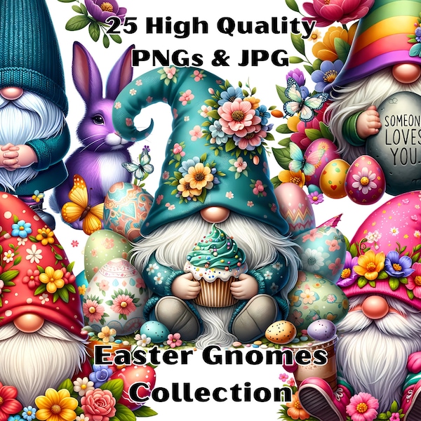 Easter Gnome clipart bundle, Garden clipart, Spring gnome png graphics, Gnome sublimation, Transparent background