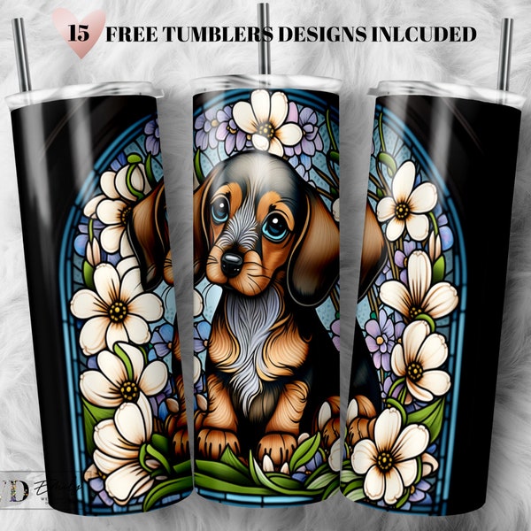 Stained Glass Teckel 20 oz Skinny Tumbler Sublimation Design Digital Download PNG Instant DIGITAL ONLY, Pet Lover Wrap
