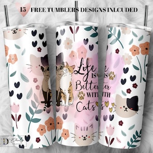 Katzen 20oz Skinny Tumbler Design | Süßer Katzen Tumbler Wrap | Süßer Katzen Sublimation Wrap | Süßer Katzen Becher Png | Kommerzielle Nutzung inklusive