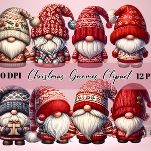 Watercolor Christmas Gnome clipart, 12 high quality PNG files, Christmas graphics, cute gnomes, xmas images, fantasy clip art