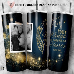 Memorial Tumbler PNG Wrap: Wings & Hearts Design (20oz Skinny Sublimation, Digital Download)