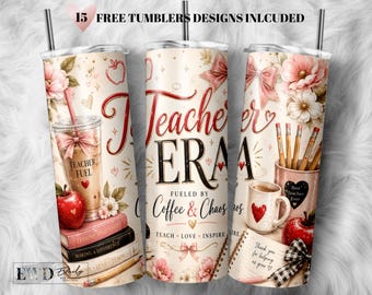 Teacher Era Tumbler Wrap PNG, Coffee Chaos Design (Digital Download)