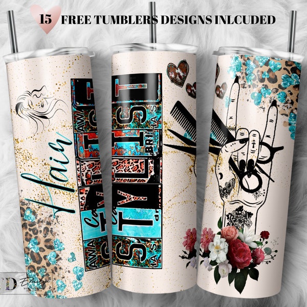 Hair Stylist Leopard Print 20oz Skinny Tumbler Sublimation Design Templates, Straight PNG Digital Download