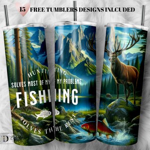 Hunting Fishing 20oz Skinny Tumbler Sublimation Design Digital Download PNG, Deer Hunting Tumbler