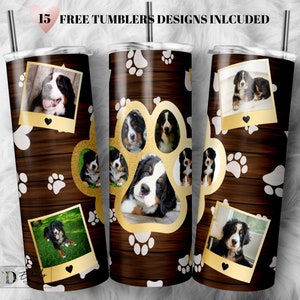 Marco de fotos dorado con forma de pata de perro, vaso de 20 oz - Envoltura completa PNG (Descarga digital)