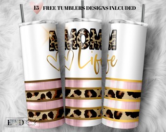 Leopard Glitter Mom Life Tumbler Design (PNG Digital Download)