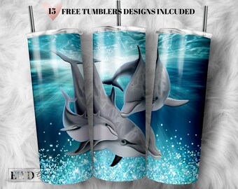 Envoltura para vaso con delfines: Animales del océano PNG (Descarga digital)