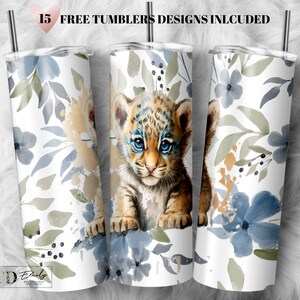 Baby Tiger Tumbler Wrap: Floral Sublimation Design (PNG)
