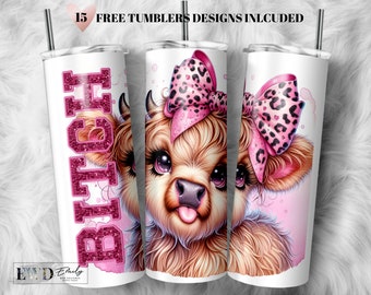 Funny Highland Cow 20oz Tumbler Sublimation Design (PNG)