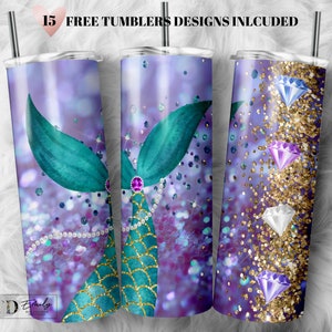 Mermaid Tumbler Sublimation Wrap 20oz, PNG, Digital Download Only, Glitter ,Mermaid, Purple, Teal, Pearls