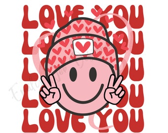 Retro Valentine's Day Smiley Face PNG: Love You Sublimation Design (Digital Download)