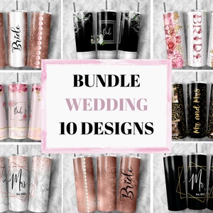 Wedding Bundle 20oz Tumbler Wrap,Bride,Bridesmaid And Maid Of Honor| Bride Tumbler PNG Bundle