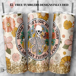 Funny Skeleton Tumbler Wrap PNG: Retro Wildflower Design (20oz)