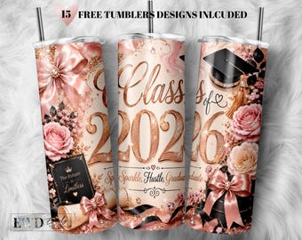 Class of 2026 Graduation PNG, Rose Gold Sparkle Graduate Design (Digital Download)