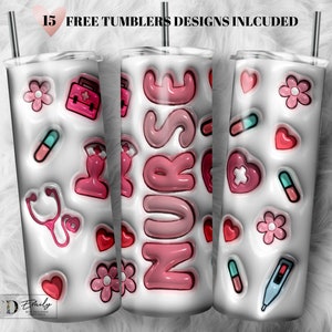 3D Pink Nurse Tumbler Wrap: Puffy Smiley Face Design (Digital Download)