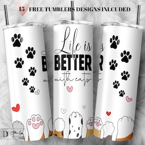 Katzen 20oz Skinny Tumbler Design | Süßer Katzen Tumbler Wrap | Süßer Katzen Sublimation Wrap | Süßer Katzen Becher Png | Kommerzielle Nutzung inklusive