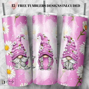 Spring Daisy Gnome Tumbler Wrap PNG, Gnome tumbler, 20 oz Skinny Sublimation Tumbler Designs for Tumbler Digital Download