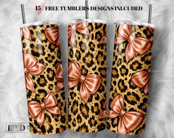 Leopard Bow Tumbler Wrap: Pink Cheetah Print (20oz Skinny Tumbler PNG Digital Download)
