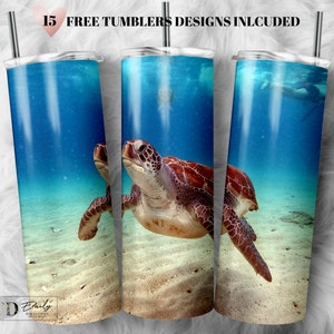 Sea Turtles Sublimation Tumbler Designs, Glitter Ocean 20oz Skinny Tumbler Wrap Template - PNG Digital Download