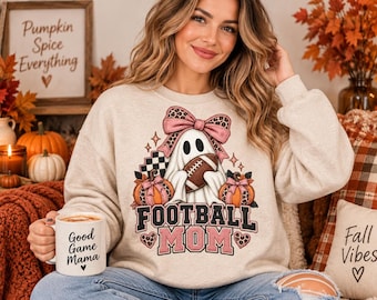 Football Mom Ghost PNG, Coquette Leopard Bow, Fall Sublimation Design (Digital Download)