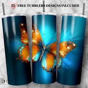 Butterfly Tumbler Wrap PNG: 20oz Skinny Tumbler Sublimation Design (Digital Download)