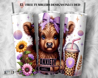 Highland Cow Sunflower Tumbler Wrap Sublimation Design (PNG)