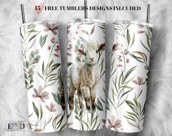 Babylamm-muggsjal: Blommig 20oz smal muggdesign (digital nedladdning i PNG)