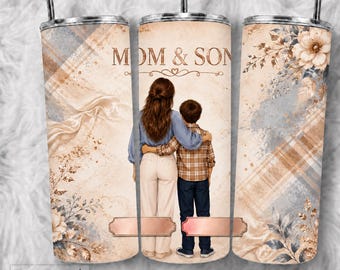 Mom and Son Tumbler Wrap PNG, Sublimation Design (Digital Download)