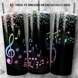 Music Notes 20oz STRAIGHT Skinny Tumbler Wrap/Glitter 20oz Tumbler Sublimation/Rainbow Digital 20oz Tumbler