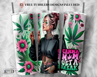 Canna Mom Floral 20oz Tumbler Wrap, Marijuana Sublimation Design (Digital Download)