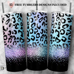 Leopard Rainbow Glitter Tumbler PNG: 20oz Skinny Sublimation Design (Commercial Use)
